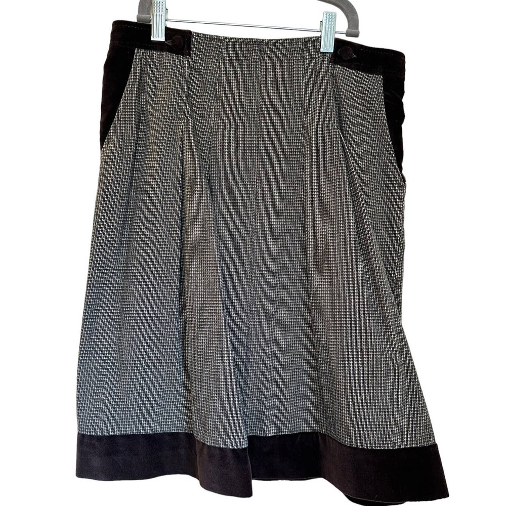 Stefanel Skirt Brown Cotton W/Velvet Trim Skirt Dark Academia sz 6/M